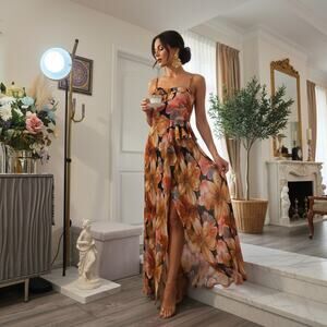 Dress the Population Women’s XS Floral Maxi Dress NWT Removable Strap Zip Back